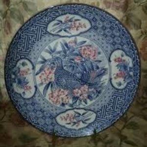 Vintage blue Toyo Japan plate/plater with peasants and flowers